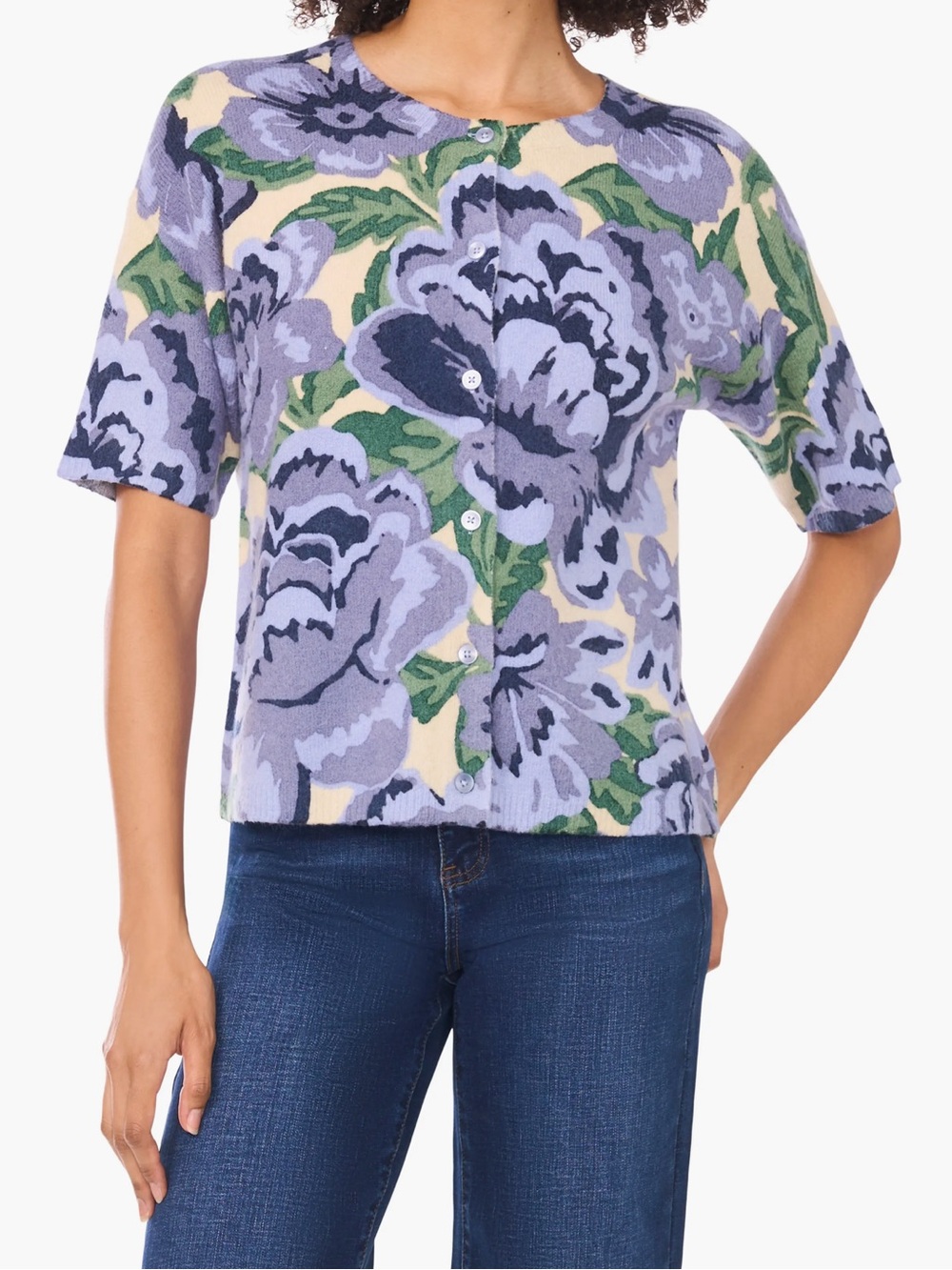 Ted Baker Floral Short Sleeve Knit Cardigan